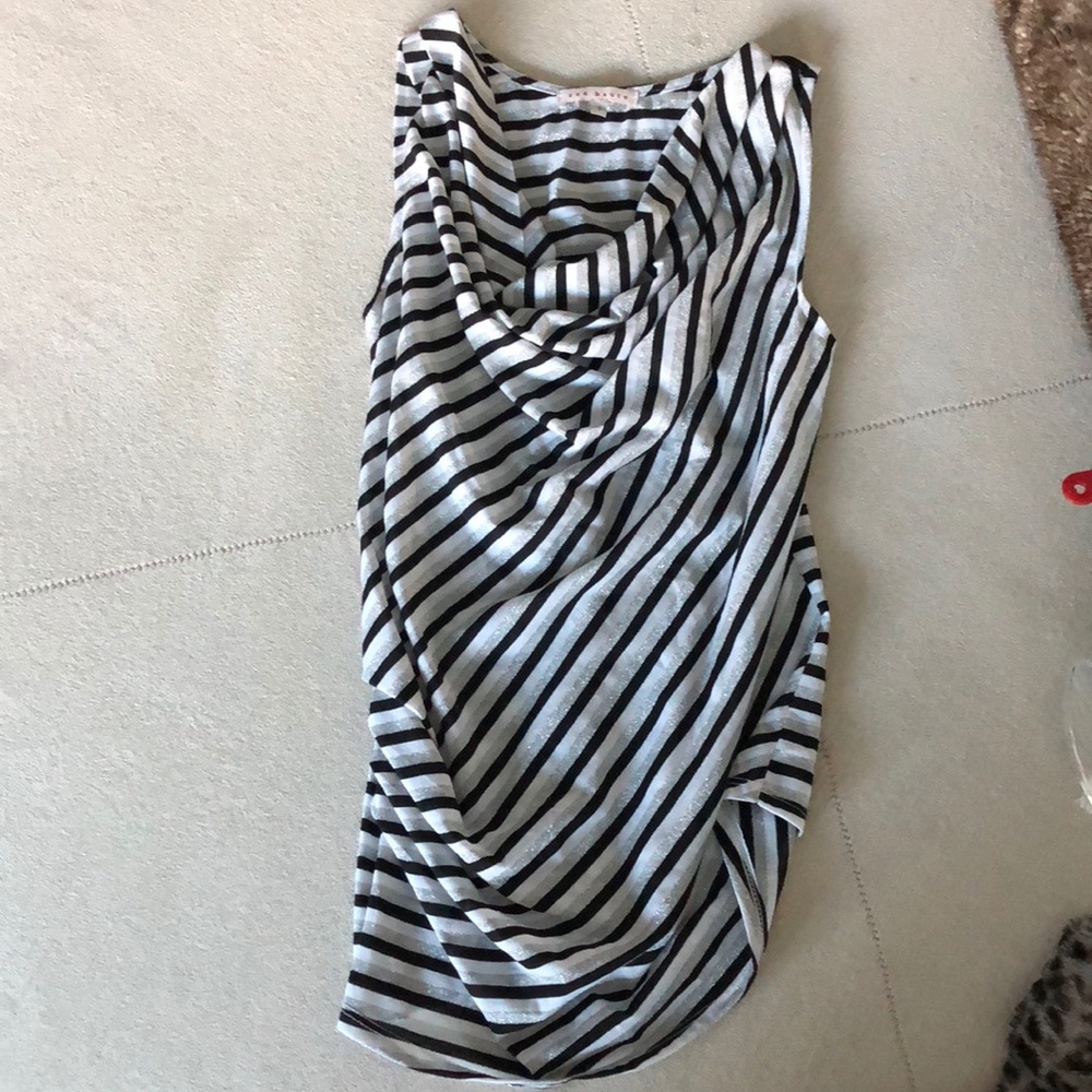 Shimmering silver, black and white top.